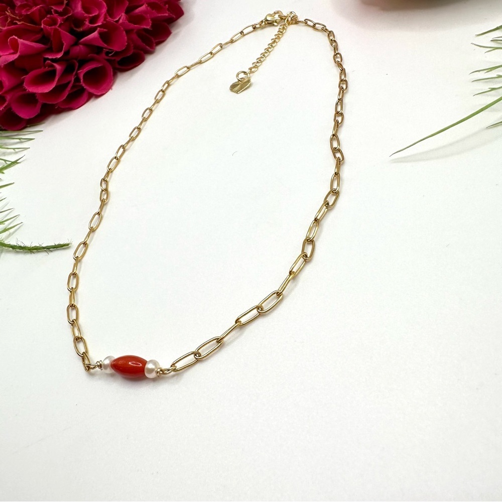 NEW⚜️“Clara” Genuine Coral Baroque Pearl Necklace - Picture 3 of 6